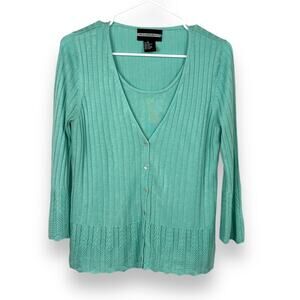 Women’s minty green requirements layered look sweater 3/4 bell sleeves size M